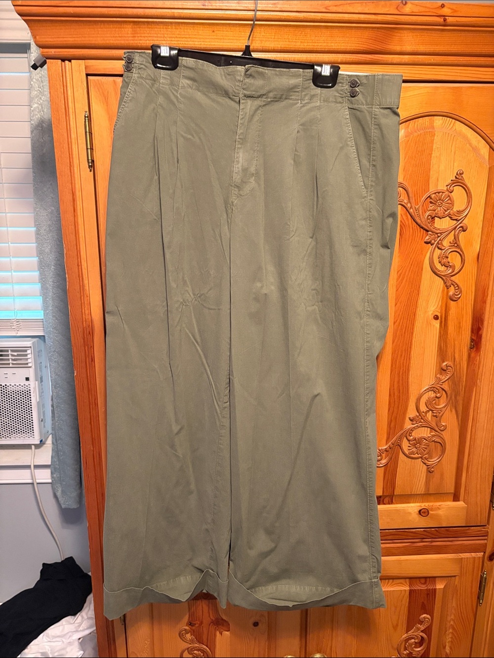 American Eagle Outfitters Wide-Leg Pants in Olive Green